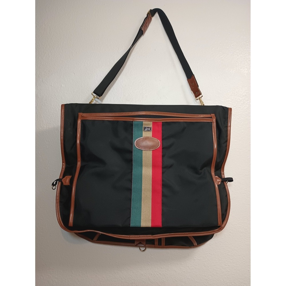 Travel Lark Luggage Black Nylon Garment Bag With Stripe and Toilet Kit Pouch